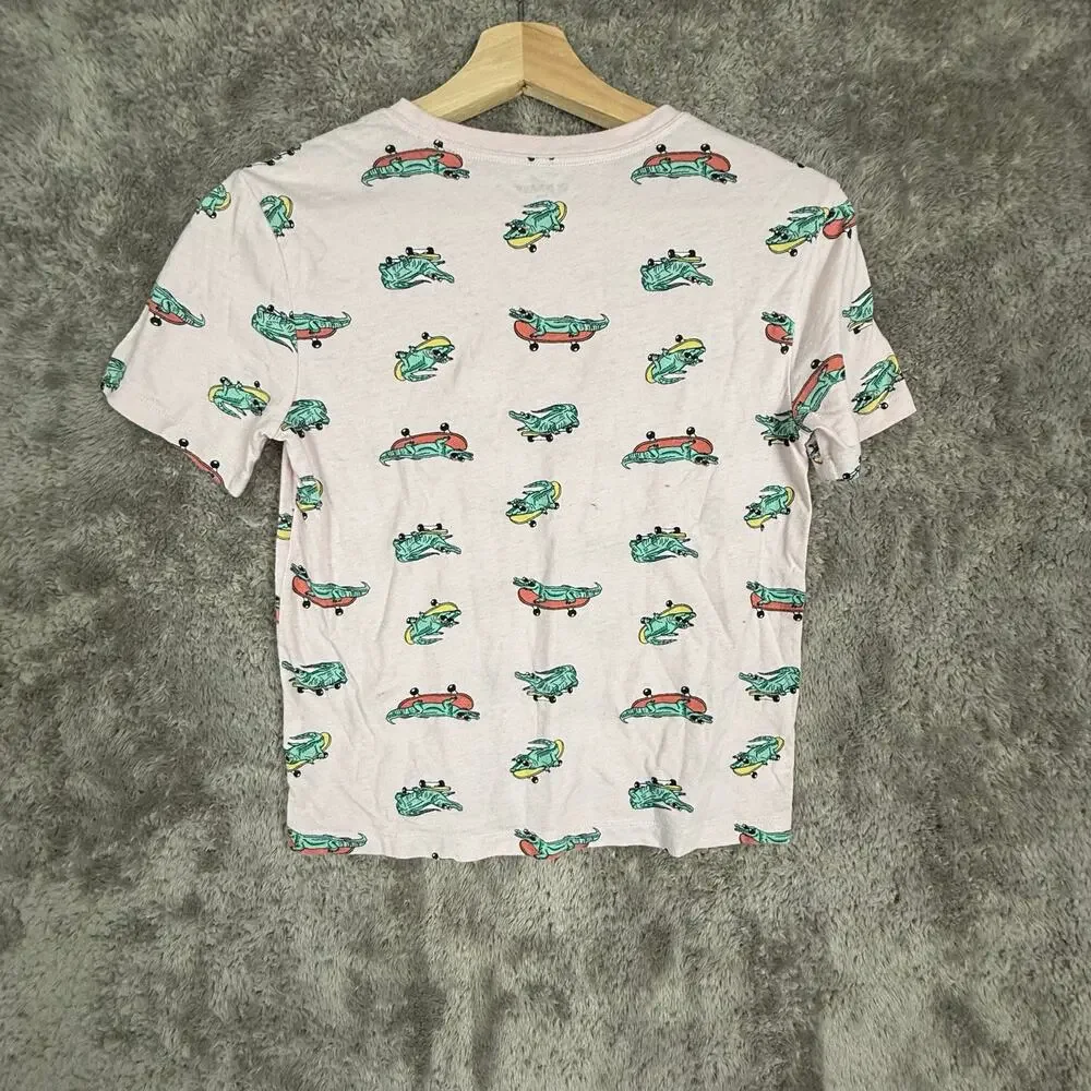 Old Navy T Shirt Boys M Medium 8 Graphic Tee Pink Alligator Skateboard Crocodile